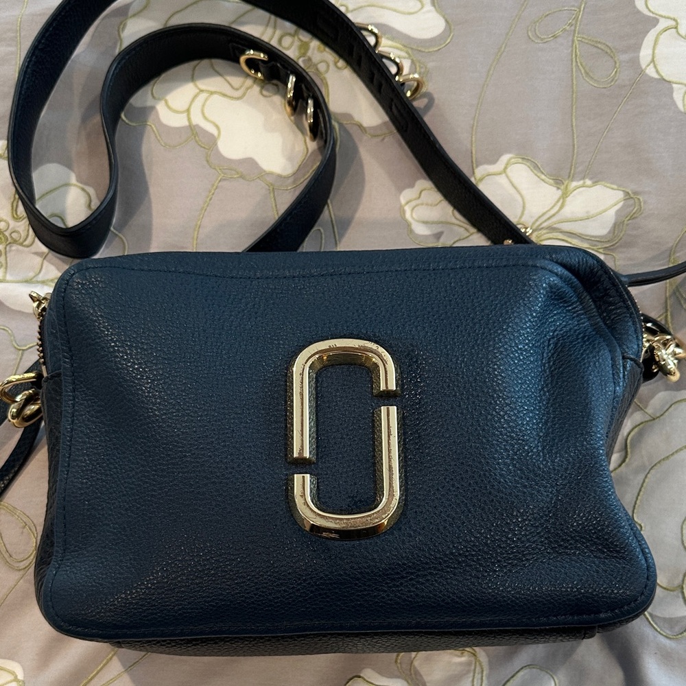 Marc Jacobs Navy Blue And Gold Leather Cross Body Bag